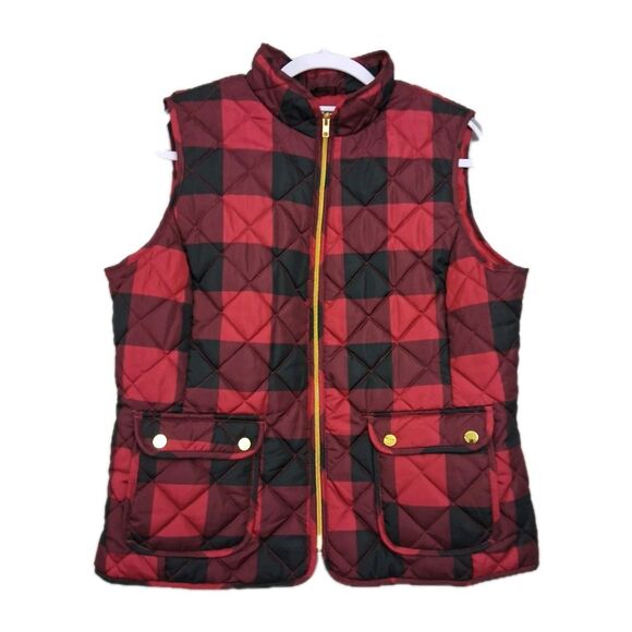 St Johns Bay Womens Quilted Vest Buffalo Check Pockets Full Zip XXL Puffer 2XL - Picture 1 of 9